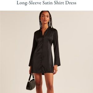 Abercrombie and Fitch NWT Black Long Sleeve Satin Shirt Dress, Small Petite